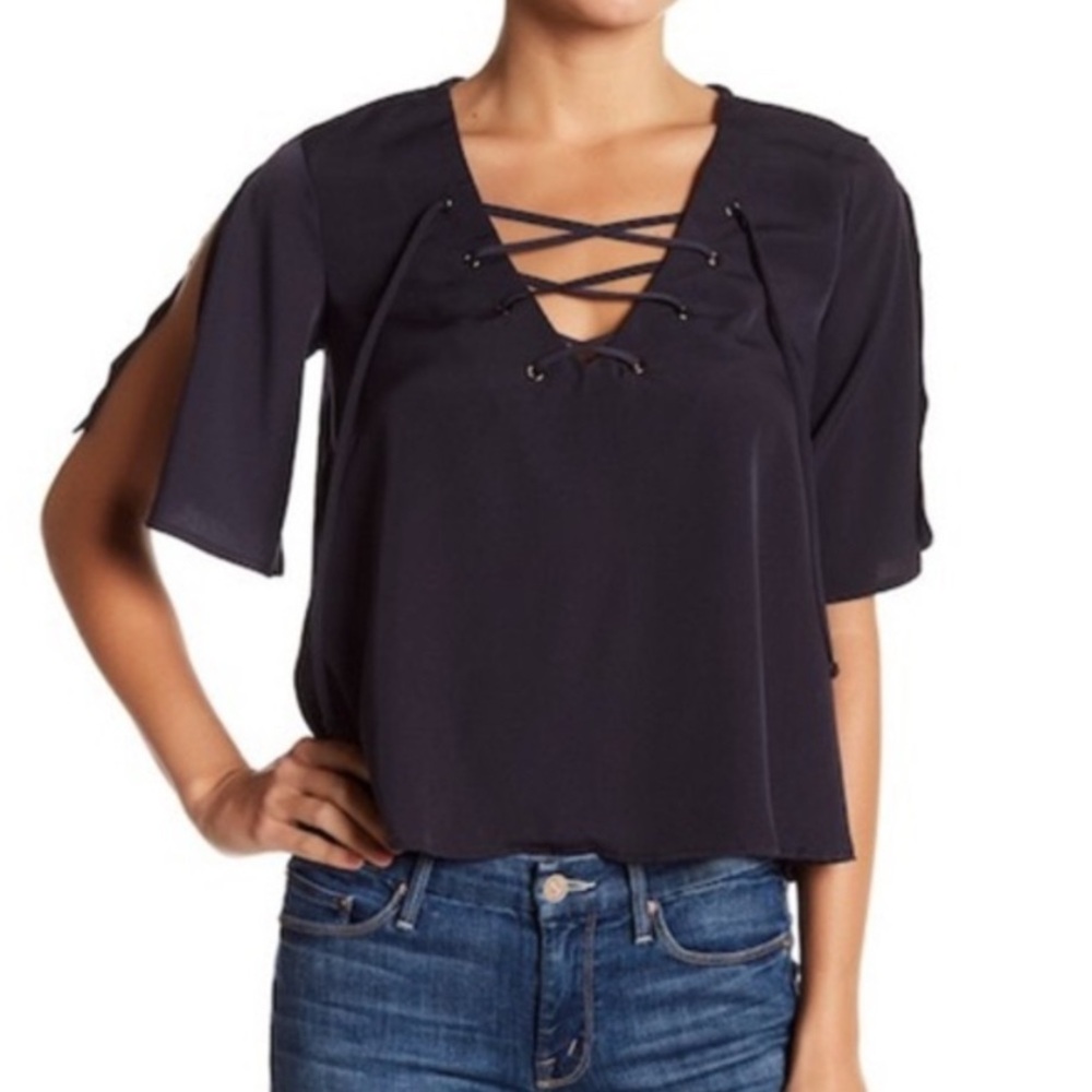 Like New Madison & Berkeley Nordstrom Split Sleeve Navy Top, Small